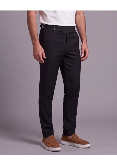 DefyModa Erkek Toka Detaylı Kumaş Pantolon Siyah