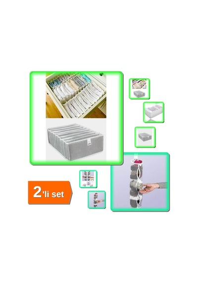 8 Gözlü Akordiyon Çekmece Düzenleyici + Asılabilir Temiz Çorap Düzenleyici - 2li Set X4x1p1 Belirtilmemiş