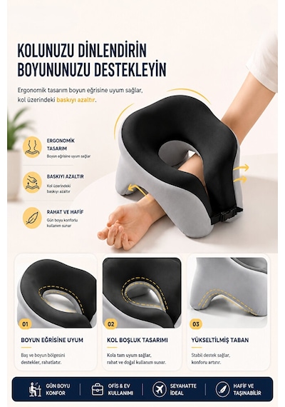 Kaylule Yastığı Şekerleme Ve Nap Yastığı, Boyun, Kol Ve Yüz Destekli Ergonomik Dinlenme Yastığı