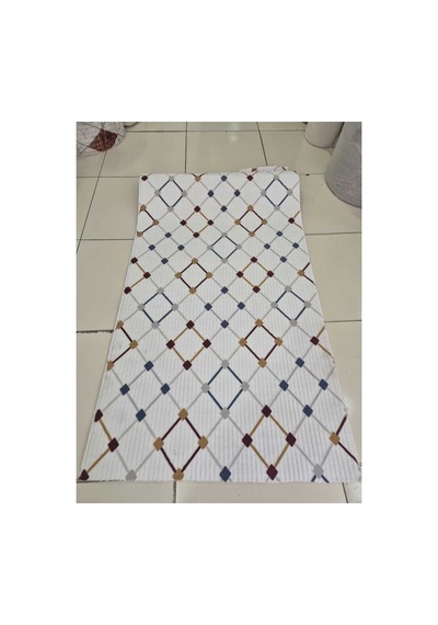 Nesrin Modern Minimalist Kafes Desenli Kaymaz Jel Taban Halı Renkli Beyaz