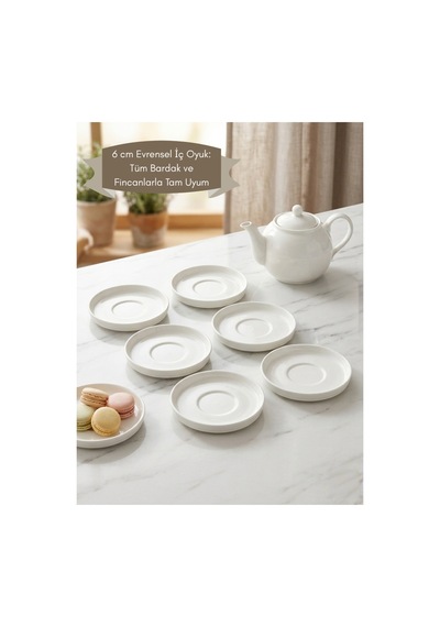 6'lı Porselen Çay Ve Kahve Fincan Tabağı 13 Cm - 6 Cm İç Oyuklu Modern Sunum Seti Beyaz - 859489697 Beyaz