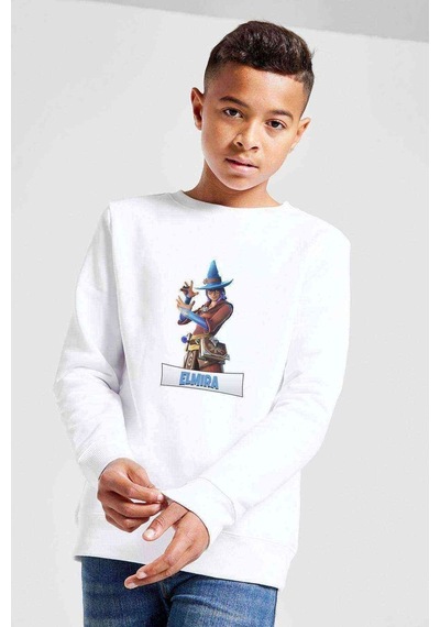 Tshirthane Elmira Fortnite Baskılı Unisex Çocuk Beyaz Sweatshirt Beyaz