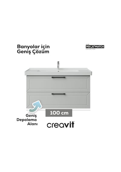 Creavit D20 100 Cm İki Çekmeceli Lavabo Dolabı Beyaz Lake Kapak Beyaz Creavit D20 100 Cm İki Çekmeceli Lavabo Dolabı Beyaz Lake Kapak Beyaz