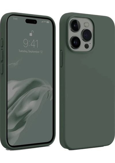 Newface Apple Uyumlu iPhone 15 Pro Max Kılıf First Silikon - Koyu Yeşil Koyu Yeşil