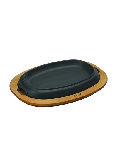 Lava Döküm Oval Fajita Tabağı Kayın Servis Ahşabı Ölçü 26x19cm.