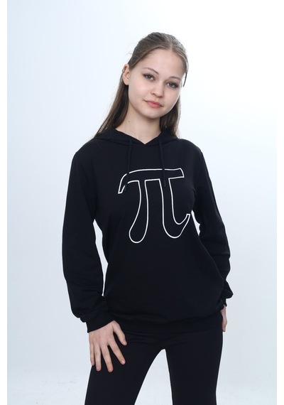 Toontoy Unisex Çocuk Pi Sayı Baskılı Regular Kapüşonlu Sweatshirt Siyah