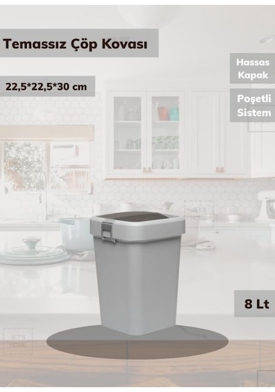 Çöp Kovası Aç-kapa Banyo Çöp Kutusu Küçük Mutfak Çöp Kovası Gri 8 Litre Gri