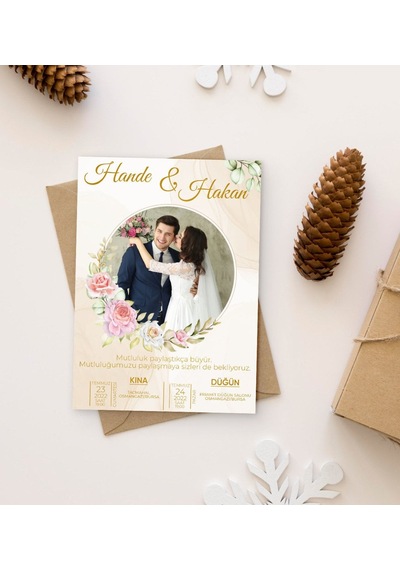 Bk Gift Kişiye Özel Fotoğraflı Düğün Davetiyesi Model 2 100adet