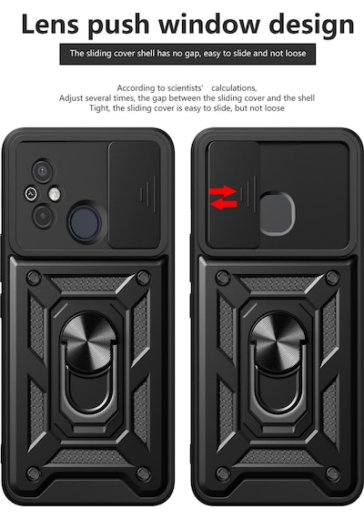 Xiaomi Redmi 10C Kılıf Pars Lens Sürgülü Yüzüklü Standlı Korumalı Kılıf