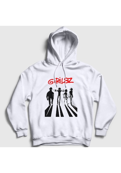 Presmono Unisex Clockwork Orange Gorillaz Kapüşonlu Sweatshirt Beyaz