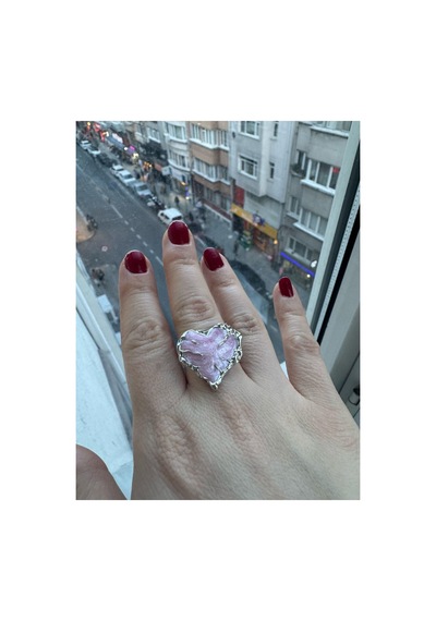 Pembe Kalp Gotik Ayarlanabilir Şık 925 Ayar Yüzük Renkli