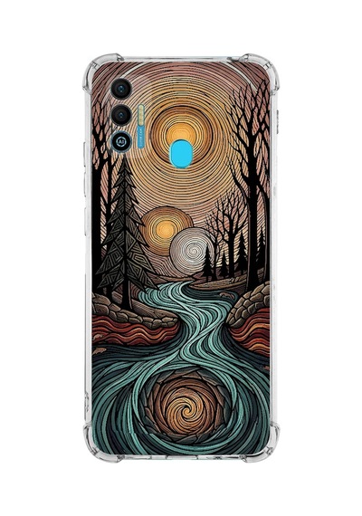 Printify Tecno Spark7t İle Uyumlu Simya Serisi Girdaplar Tasarımlı Uv Baskılı Köşe Korumalı Antişok Kılıf Şeffaf
