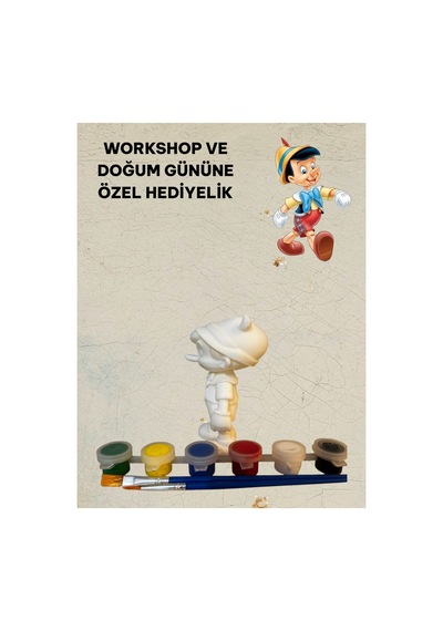 3d Pinokyo Figür Boyama Seti - Kendin Boya Hobi Ve Etkinlik Seti - Akrilik Boya + 2 Fırça