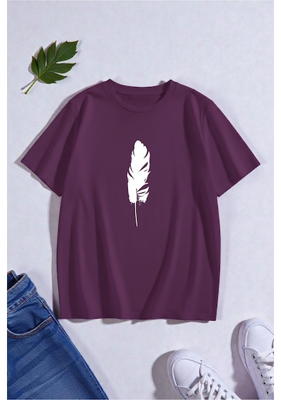 Uyguntarz Unisex Tüy Baskılı T-shirt Mor