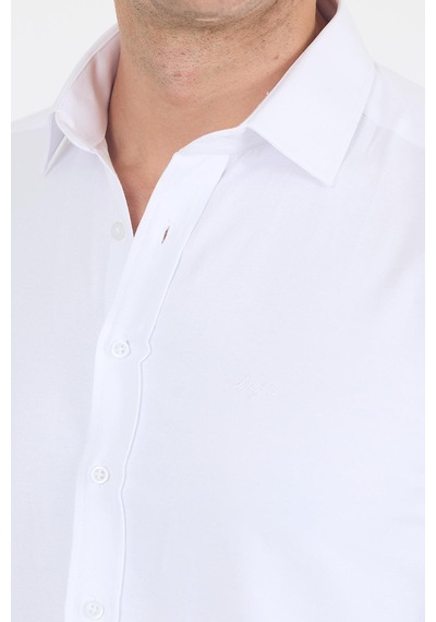 İmza Beyaz Sert Yaka Düz Classic Pamuklu Slim Fit Gömlek 1004250214 Beyaz