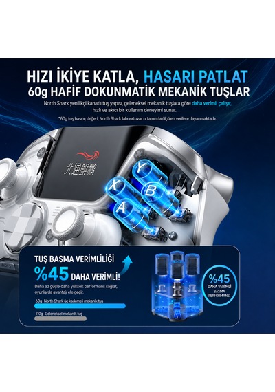 Beitong KP50 Hall Effect LCD Ekranlı Kablosuz Beyaz Gamepad