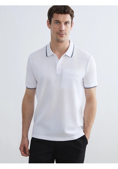 LC Waikiki Lcwaıkıkı Classic Beyaz Polo Yaka Erkek Dokulu Tişört Buxe Whıte