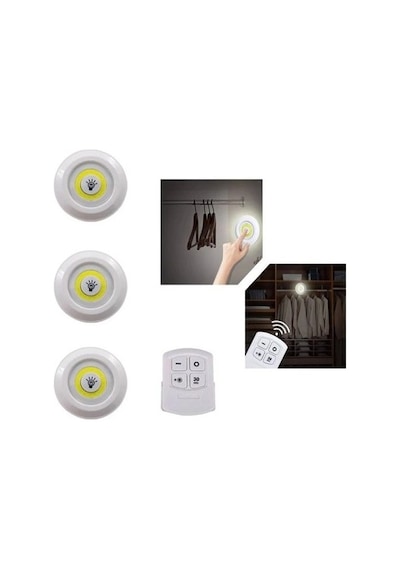 Uzaktan Kumandalı Yapışkanlı 3 Lü Led Spot Lamba Bx40 Renkli