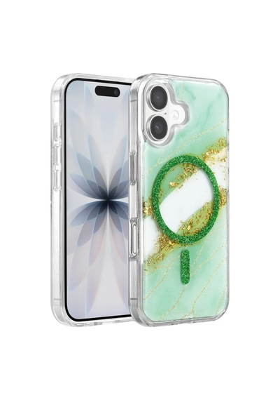 Magicool Onegif Apple iPhone Uyumlu 17 Lotus Simli Magsafe Kapak - Yeşil