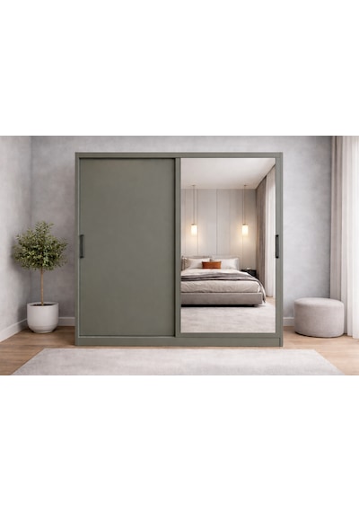 Osvin Tamamı Mdf Sürgü Kapaklı Dolap Gardırop Füme 180 Cm