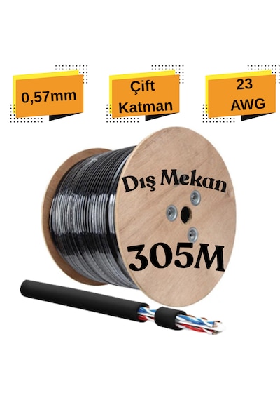 Cat6 305 Metre Makara Dış Ortam 0,57mm Kesit Çift Ceketli Outdoor Kablo