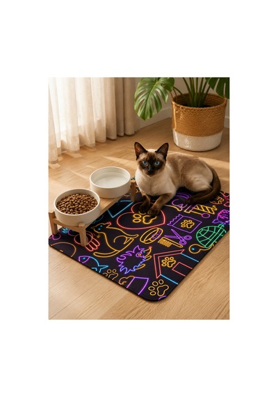 Kedi Köpek Mama Önü Paspası, Kedi Tuvalet Önü Paspası, Kedi Köpek Desenli Paspas, 50x70cm