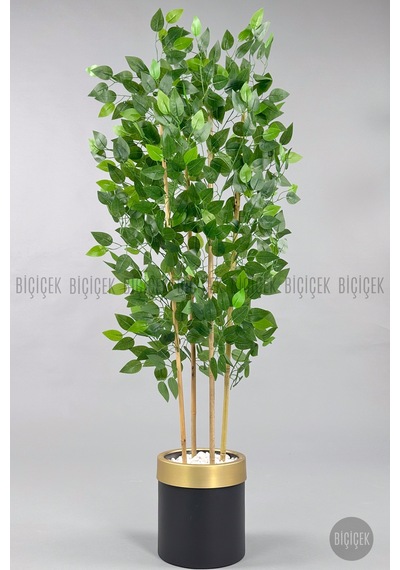 Yapay Benjamin Ağacı 140cm Siyah Gold Metal Saksıda Siyah-gold