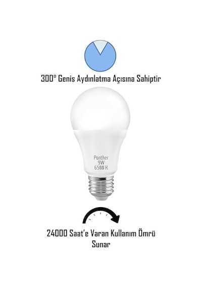 Telvesse 9w Beyaz Led E27 Ampul Tasarruflu Lamba 6500 K Beyaz Işık 800 Lümen 9w 60w
