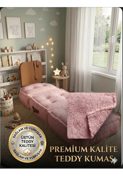 Viscolog Comfy Premium Teddy Kumaşlı Fermuarlı Modüler Çocuk Aktivite Koltuğu Ve Yer Minderi Seti 50x50 70cm Pembe