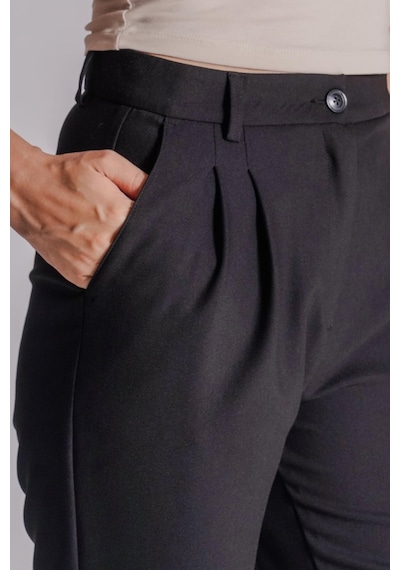 Braccas Kadın Yandan Cepli Arka Cep Fleto Beli Lastikli Ve Pilili Slim Fit Pantolon Siyah Siyah Braccas Kadın Yandan Cepli Arka Cep Fleto Beli Lastikli Ve Pilili Slim Fit Pantolon Siyah Siyah