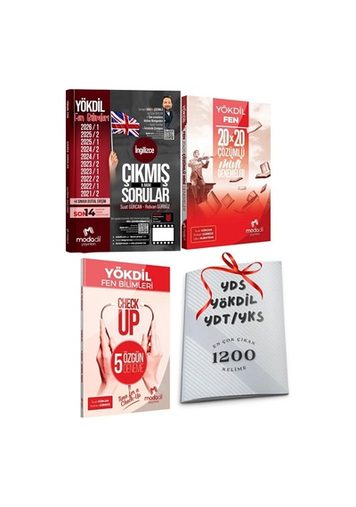 Yökdil Fen Çıkmış Sorular - Yökdil Fen 20x20 Deneme + 5 Deneme - En Çok Çıkan 1200 Kelime Hediyeli