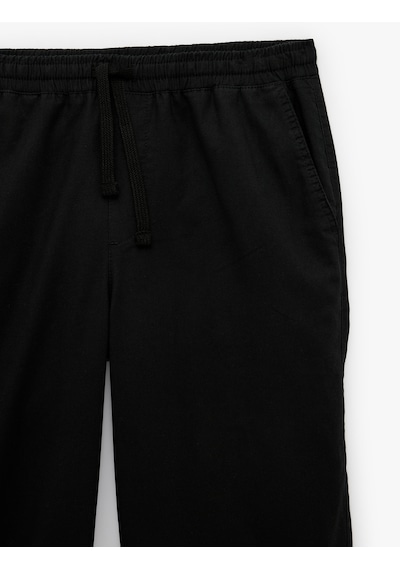 Koton Pamuk Keten Karışımlı Bol Loose Fit Beli Bağcıklı Yazlık Pantolon Siyah 6sam40160hw