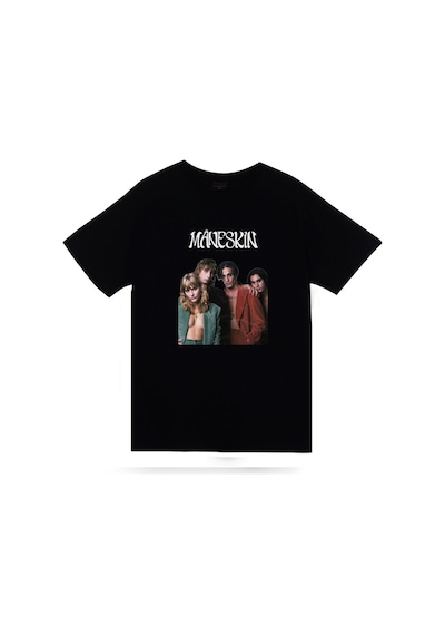 Stoned&Fame Maneskin Baskılı Unisex %100 Pamuk T-shirt SIYAH