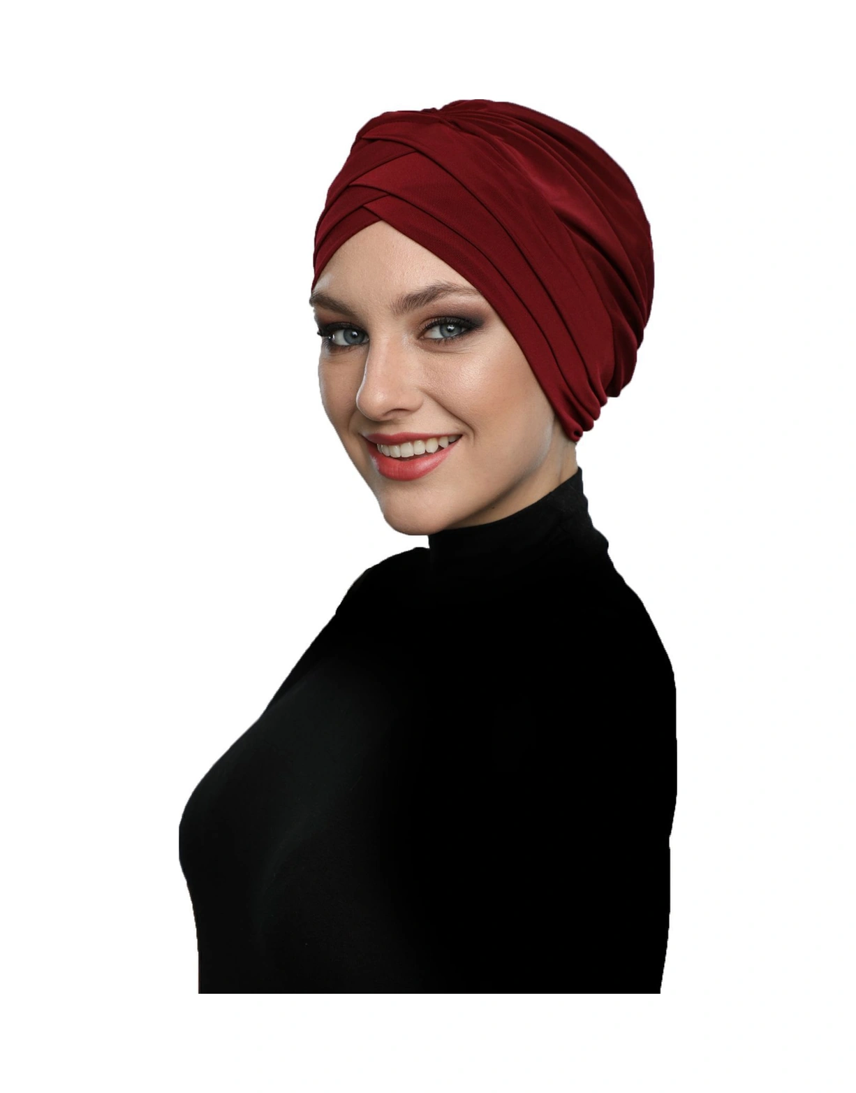 Elysianfidan Üç Bantlı Bordo Hazır Türban Tesettür Havuz Bonesi Bordo