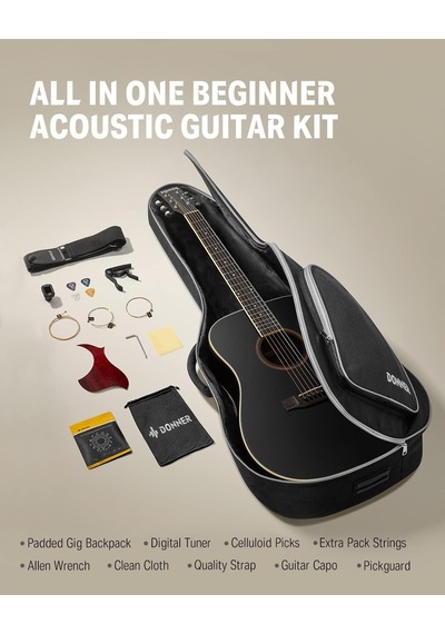 Donner Dag-1cb Dreadnought Akustik Gitar Seti Siyah
