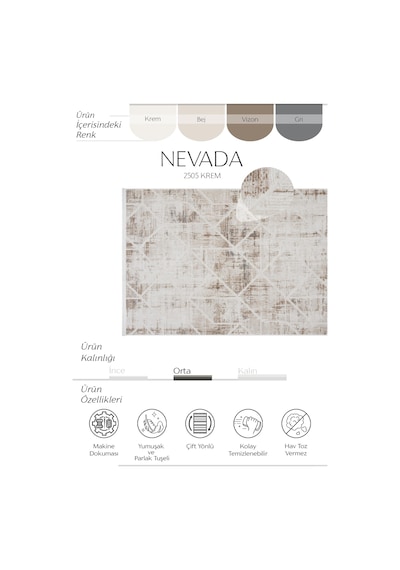 Cool Halı Nevada 2505 Bej Vizon Halı Geometrik Yumuşak Saten Dokulu Ev Oda Oturma Odası Salon Halısı Bej - Vizon