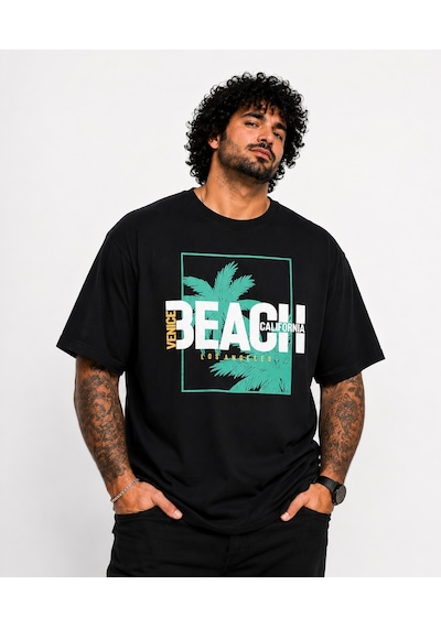 Moc Grande Mocgrande Erkek Büyük Beden Sıfır Yaka Tişört Beach 26141 Sıyah SIYAH