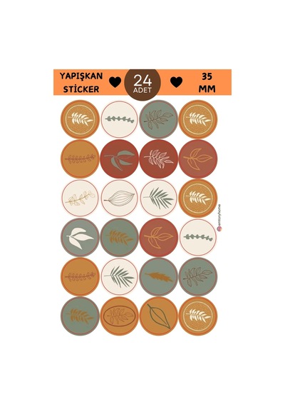 24 Adet - Orange & Red Sticker - Hediye Paketi Sticker - Çiçek Sticker - Yaprak Sticker Çok Renkli