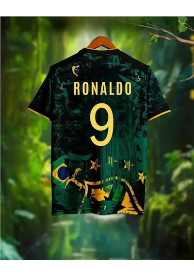 Brezilya Ronaldo 9 Özel Tasarım Futbol Forması Yeşil Çok Renkli