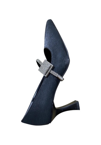 Yaren Moda Kadın Kadeh Topuk Taşlı Saten Stiletto Siyah - 870539054 Siyah