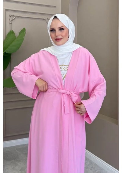 Balenbi Kadın Kuşaklı Kimono Hırka Bol Paça Pantolon Takım Tesettür 2'li Kombin 1230 Pembe Balenbi Kadın Kuşaklı Kimono Hırka Bol Paça Pantolon Takım Tesettür 2'li Kombin 1230 Pembe