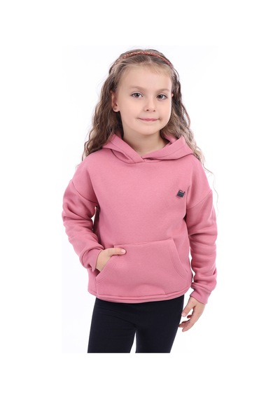 Kız Çocuk Oversize Kapüşonlu Cepli Düşük Omuz Baskılı Sweatshirt - 3 İplik Şardonlu Gülkurusu Kız Çocuk Oversize Kapüşonlu Cepli Düşük Omuz Baskılı Sweatshirt - 3 İplik Şardonlu Gülkurusu