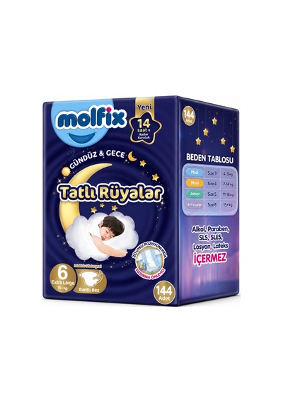 Molfix Tatlı Rüyalar Bebek Bezi 6 Beden15+ Kg Extra Large 144 Adet 6 Numara