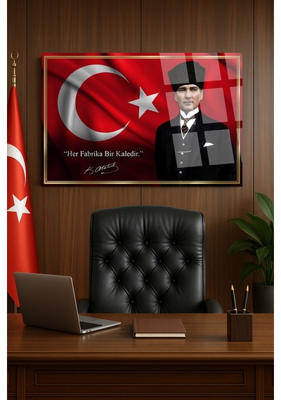 Her Fabrika Bir Kaledir Atatürk Makam Cam Tablo Sanatsal Duvar Dekoru Solmayan Canlı Renkler Salon Ve Oturma Odası Sevdiklerinize Hediyelik