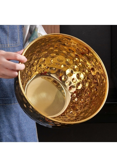 Morponi Paslanmaz Çelik Gold Dövme Kore Stili Karıştırma Kabı 28 Cm Gold Gold