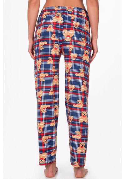 Kompedan Kadın Süet Kareli Ayıcık Desenli Pijama Tek Alt Desen 3