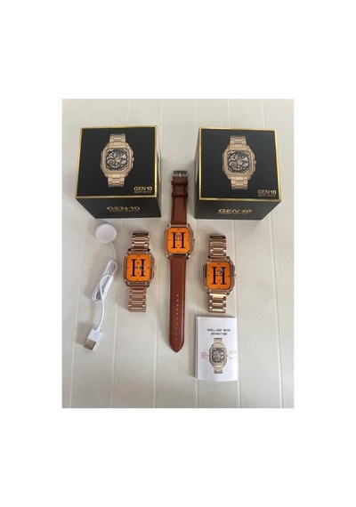 Watch Gold Series Gen 10 Özel Seri Metal/deri Çift Kordon Limited Edition Altın Rengi Akıllı Saat