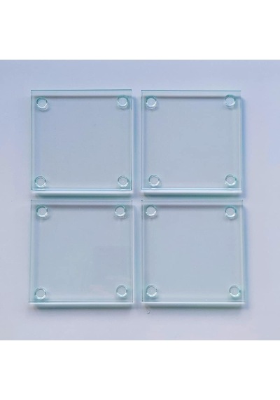 4'lü Takım Cam Bardak Altlığı 10cm X 10cm Saydam