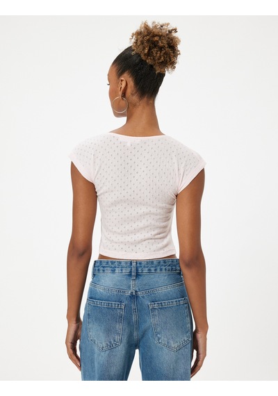 Koton Kap Kol Tişört Fiyonk Detaylı Kare Yaka Slim Fit Pembe 4sal11139ık Gül
