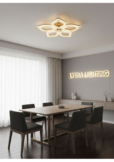 Yonca Model Gold 5"li Ledli 3 Renk Modu Kristal Salon Mutfak Yatak Çocuk Odası Avize Altın